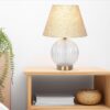 Serenity - Round Ribbed Lamp Base Clear Table Lamp Large Linen Shade - Clear / Gold / Natural - Image 4