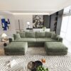 4 Seat Sofa, Deep Seat Couches With Soft Pillows And 2 Ottomans, Convertible Sofa Lounge Chair, For Living Room - Green - Image 13