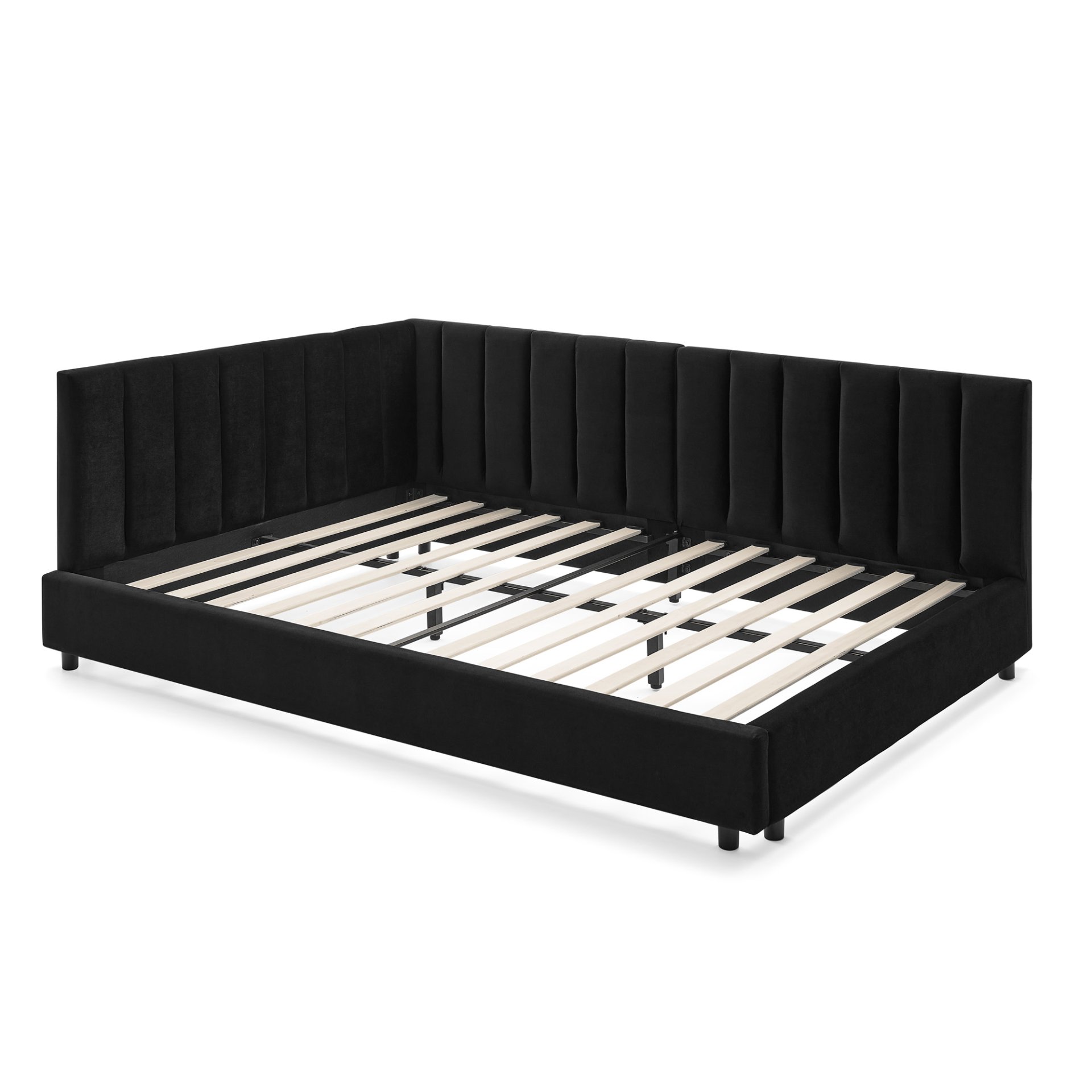 Mid Century Full Size Upholstered Tufted Bed Frame With Comfortable Backrest And Armrests Velvet - Black - Image 10