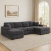 3 Piece Corduroy Double Chaise Sectional Sofa - Gray - Image 2
