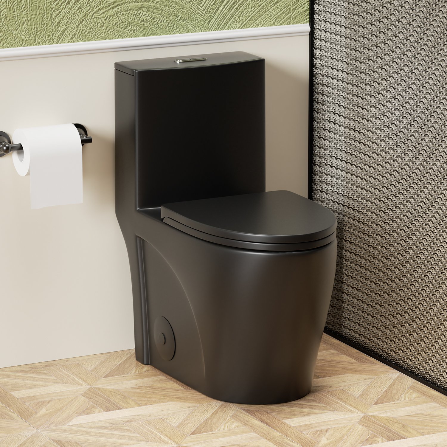 1 Piece Toilet With Tornado Flush, Dual Flush, And ADA Height Comfort Chair - Matte Black - Image 4