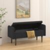 Teddy Velvet Storage Stool With Storage Space For Apartments Living Rooms Bedrooms Rubber Wood Sponge Linen - Black - Image 5
