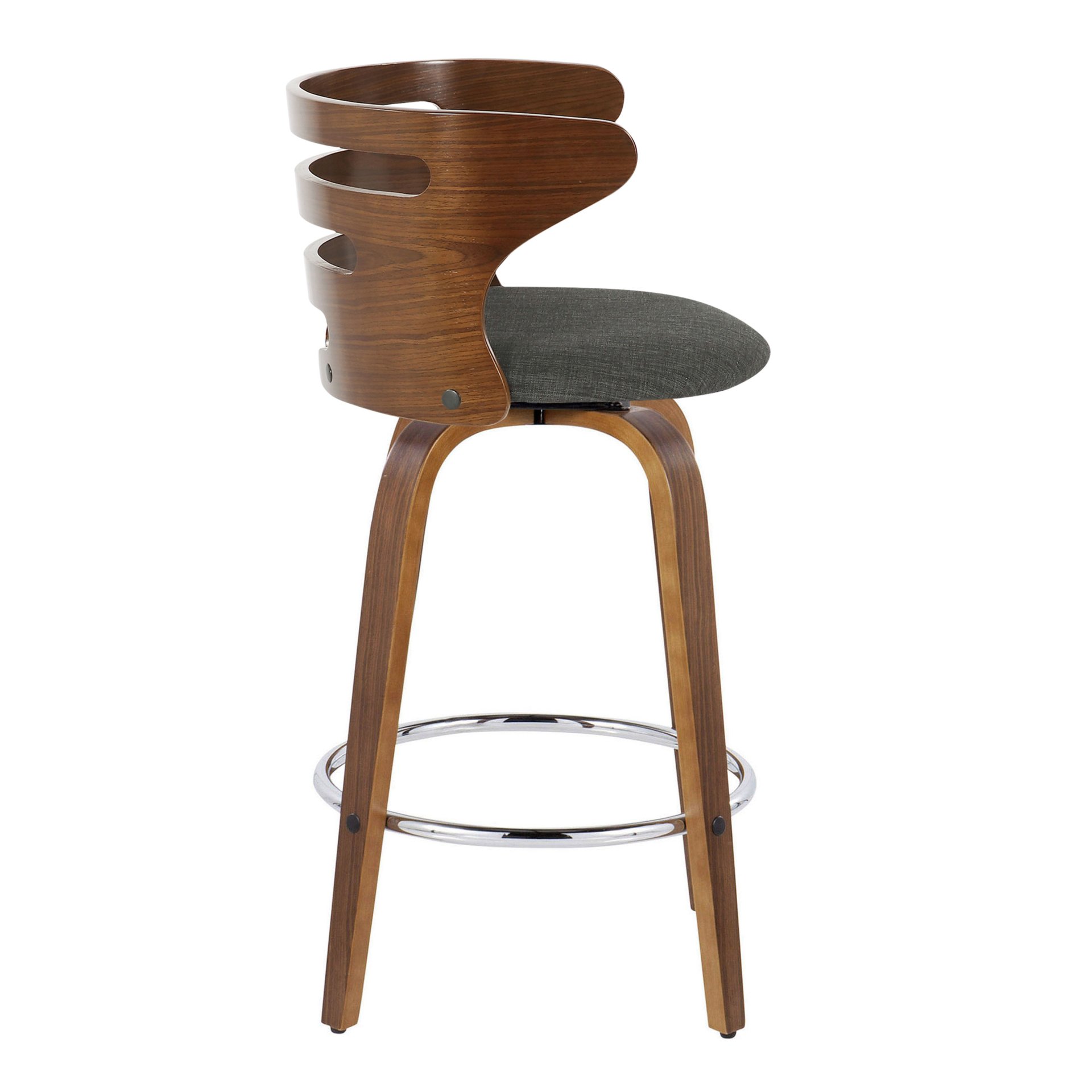 Cosini - Mid-Century Modern Fixed Height Barstool With Swivel With Round Footrest (Set of 2) - Walnut / Charcoal - Image 3