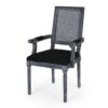 French Country Style Dining Chair With Cane Backrest And Polyester Upholstery - Black - Image 7