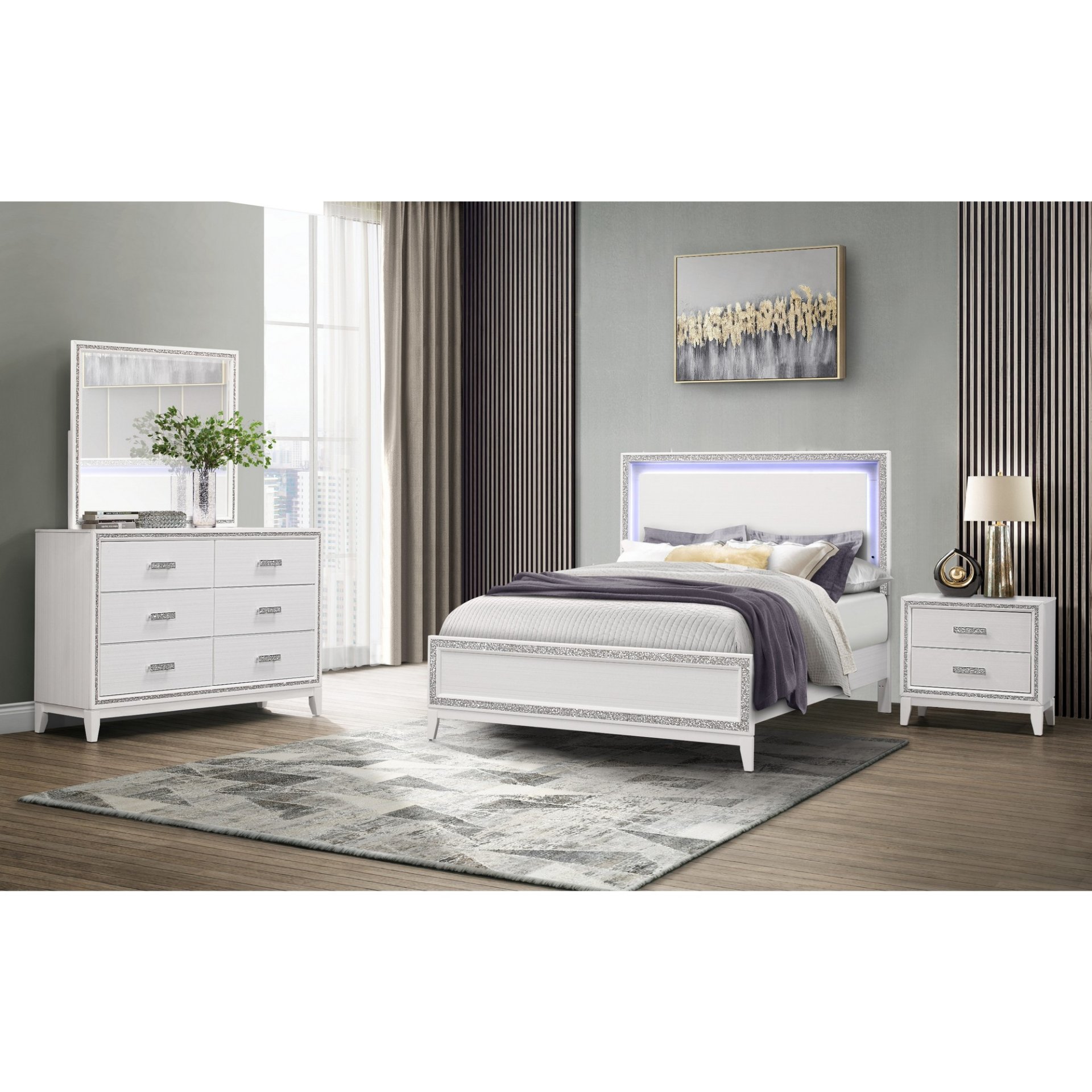 Almera - Queen Bed Glitter - White - Image 2