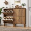 Modern Minimalist Shoe Storage Cabinet With 2 Flip Drawers And Metal Handles - Brown - Image 4