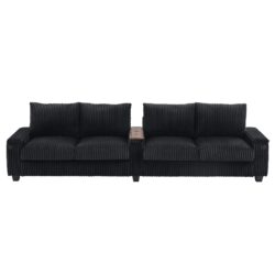 Modern 4 Seater Corduroy Sofa Couch With USB Ports And Hidden Storage - Black