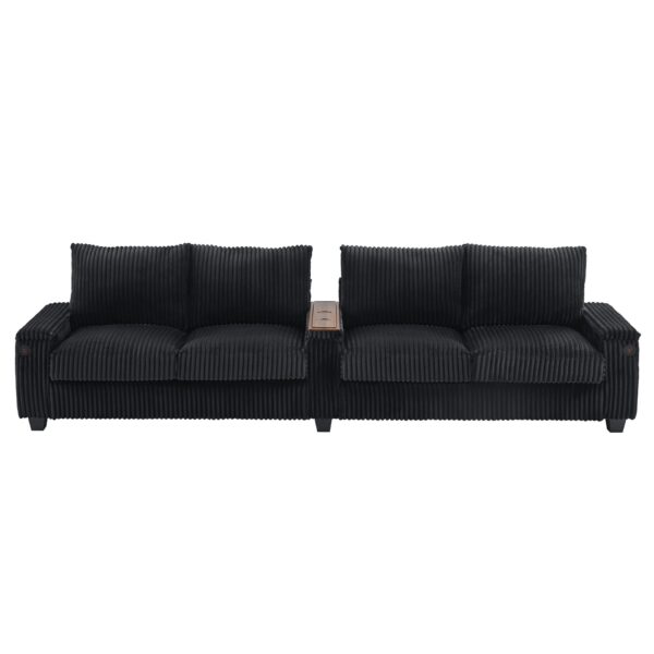 Modern 4 Seater Corduroy Sofa Couch With USB Ports And Hidden Storage - Black