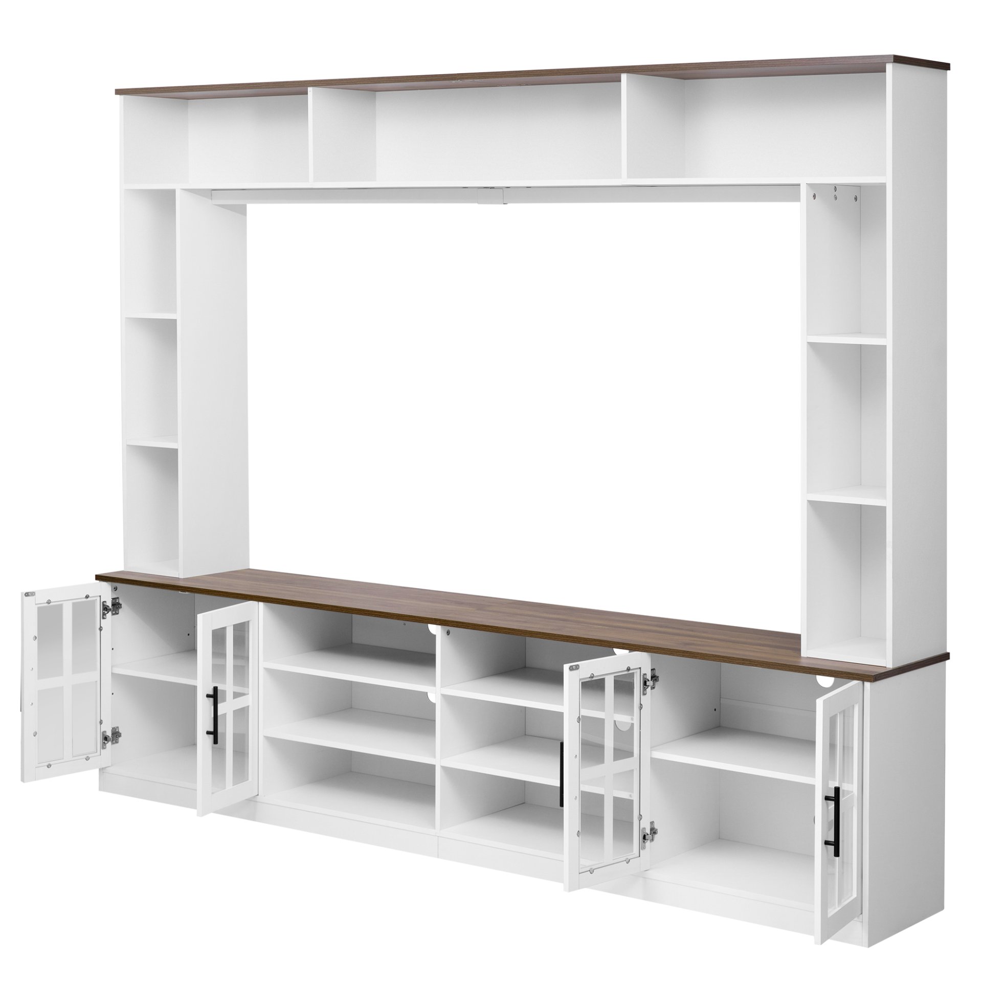 Wall Unit Entertainment Center With Bookshelves For TVs Up To 80", Modern TV Stand Media Console With Cabinets, Tempered Glass Doors And Adjustable Shelves For Living Room - White - Image 12