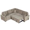 L-Shape Sofa Bed Pull-Out Sleeper Sofa With Wheels, USB Ports, Power Sockets For Living Room - Khaki - Image 16