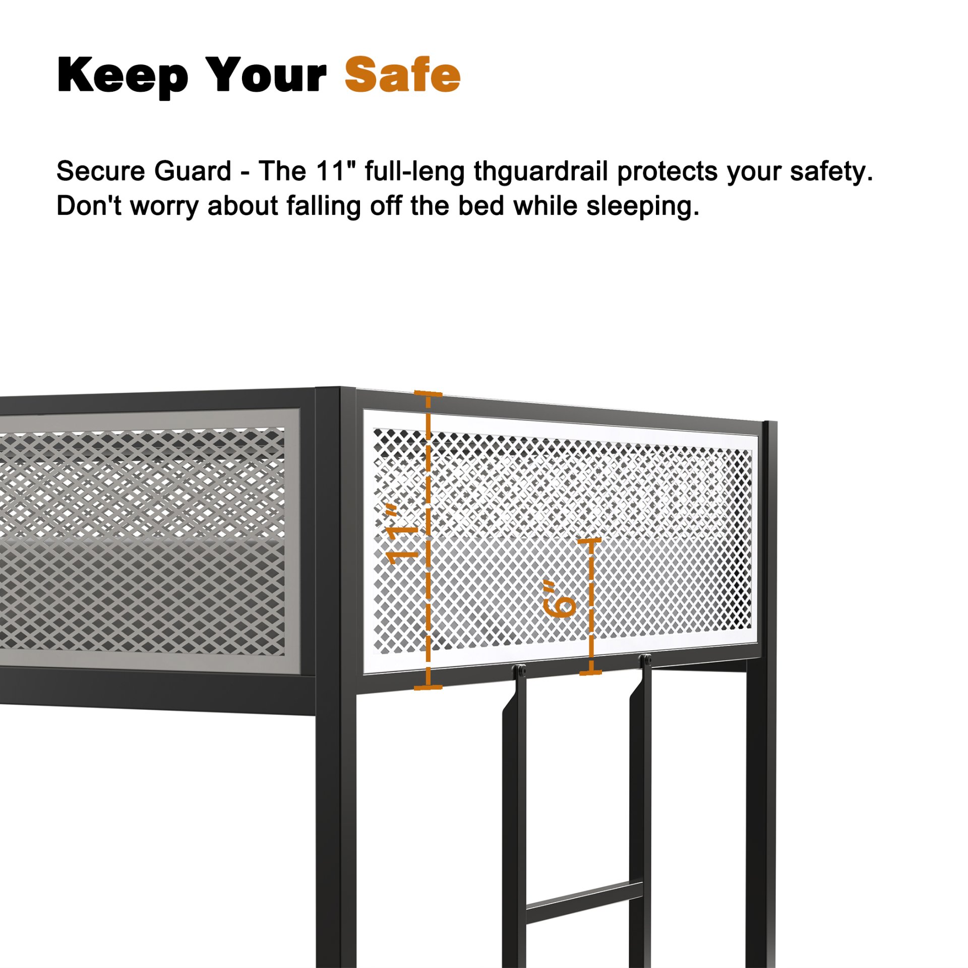 Adam - Twin Over Twin Bunk Guard Rail - Black With White Mesh - Image 8