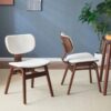 Modern Boucle Fabric Upholstered Side Chair, Bentwood Frame - White / Walnut - Image 2