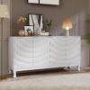 Elegant Sideboard With Sophisticated Wavy Pattern Doors And Arched Groove Design In A Stylish 4 Door Layout, Adjustable For Study, Entryway And Living Room - White - Image 2