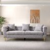 Luxurious And Comfortable Upholstered Sofa With Golden Legs And Pillows For Living Room And Reception Area - Gray - Image 10