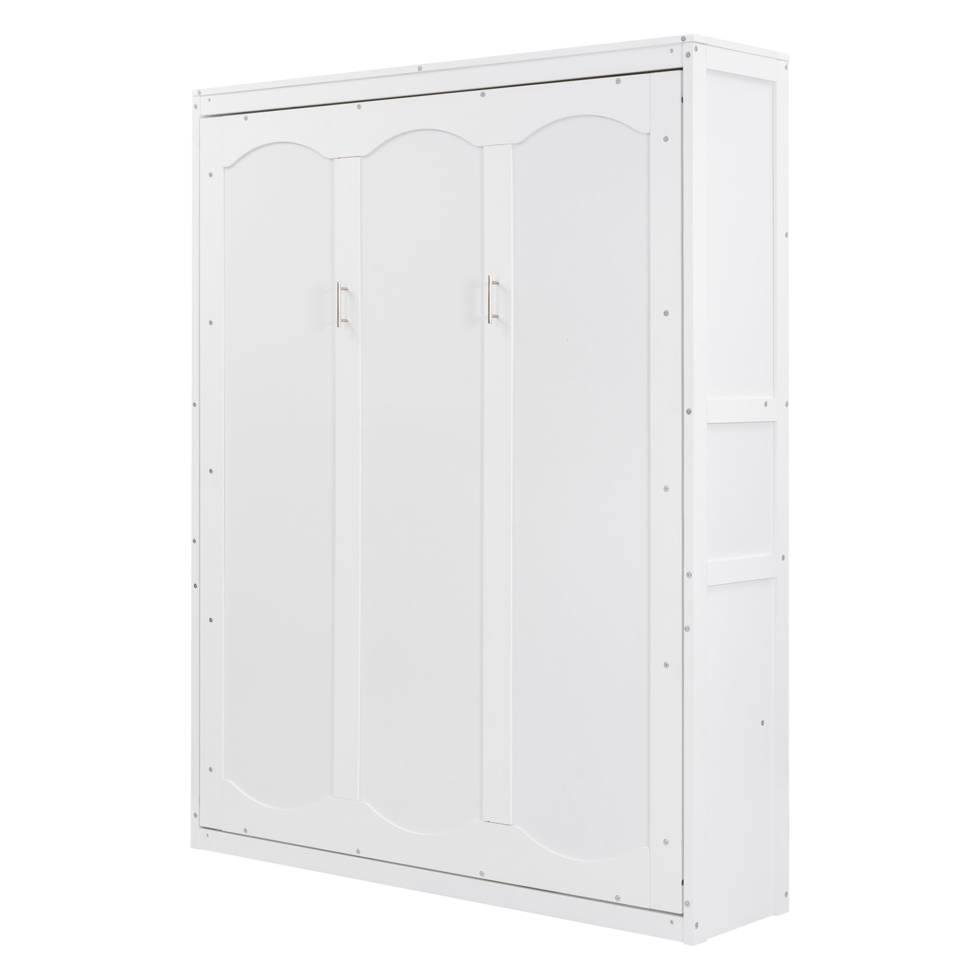 Queen Size Murphy Wall Bed With Shelves, Space Saving - White - Image 5