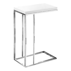C-Shaped Accent Table Glossy For Living Room - White
