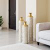 3 Piece Home Decoration Large Glazed Floor Vase Decoration Home Droplet Shaped - Gold / White - Image 7
