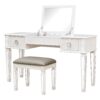 Elegant Mirrored Vanity Desk Set With Drawers And Flip Up Mirror, Silver Finish, Glass And Wood - White - Image 5