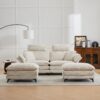 Modern Corduroy, Loveseat Sofa, Deep Seat Sectional Sofa With Ottomans Comfortable Cloud Sofa For Living Room, Apartment, Office, Couch - Beige - Image 5