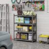 4 Layer Metal Storage Rack, Garage Shelves, Adjustable Height Partition - Black - Image 2