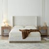 Hosford - Upholstered Wingback Bed Queen With Base Platform, High Headboard - Cream White / Light Gray / Camel Oak - Image 2