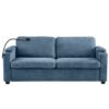Corduroy Sleeper Sofa Loveseat Sofa With Full Size Mattress, 2 USB Ports, 2 Cup Holders, 2 Side Pockets And A Phone Holder For Living Room - Navy Blue - Image 10