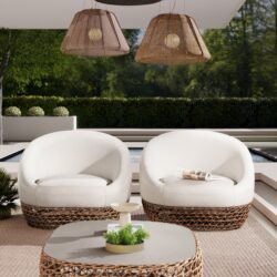 Willow - Upholstered Woven Patio Deep Seating Armchair, Wicker Frame - Wheat Beige / Golden Brown