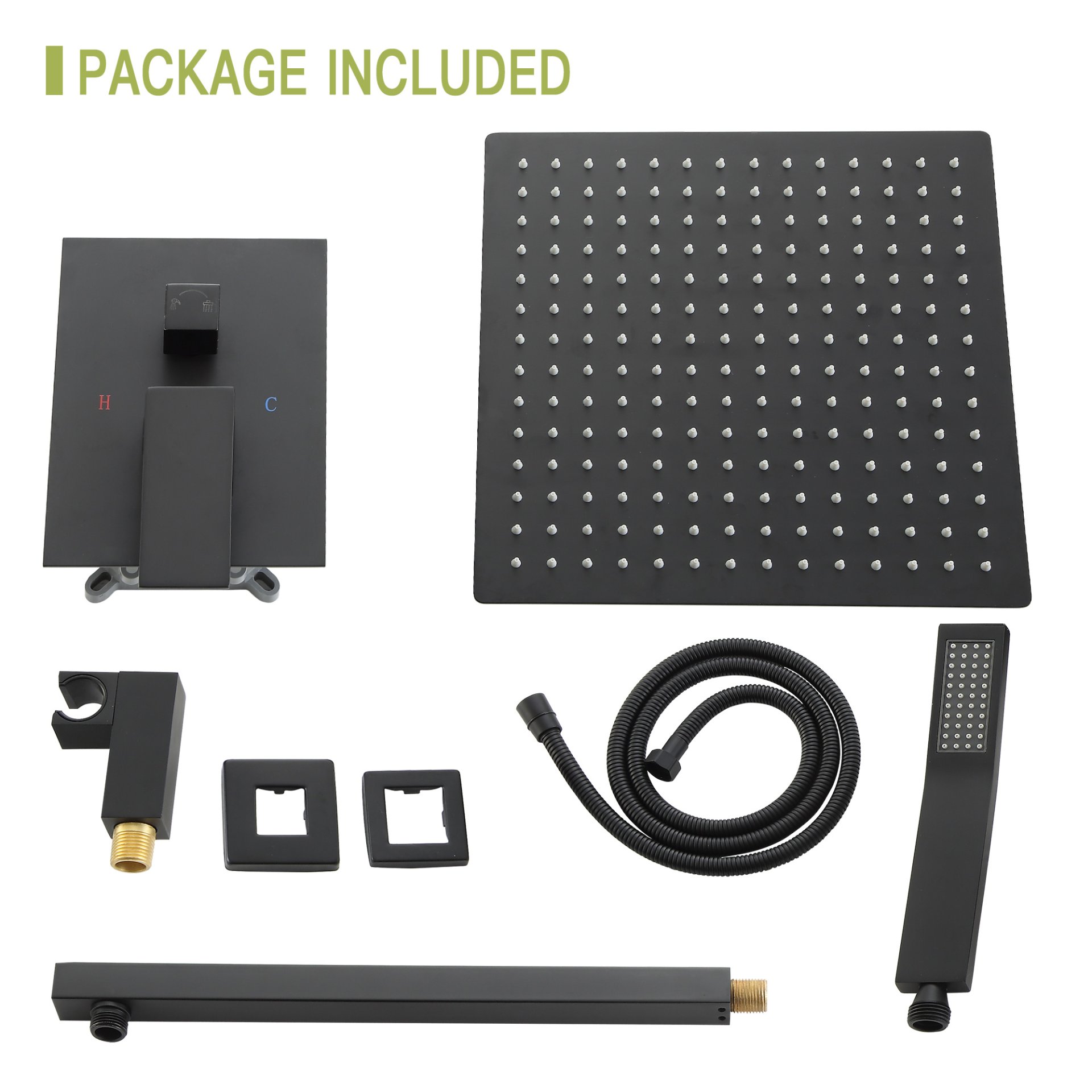 10" Square Dual Shower Head System Wall Mounted With Rough In Valve Modern Bathroom Fixture - Matte Black - Image 9