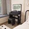 Makeup Vanity Set With Power Outlet, Hair Dryer Holder, And Adjustable Lighting - Black - Image 4