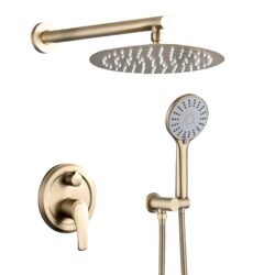 Wall Mounted Shower System With High Pressure Rain Shower Head & 5 Function Handheld - Brushed Gold