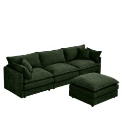 Modular Sectional Sofa 3 Seater L-Shaped Couch Set With Movable Ottoman - Green