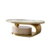 Modern Coffee Table Thick Sintered Stone Top With 2 Drawers Matt Stainless Steel Base - Gold - Image 6