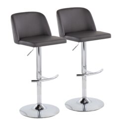 Toriano - Contemporary, Adjustable Barstool With Swivel With Rounded T Footrest (Set of 2) - Gray / Chrome