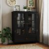 Buffet Cabinet With Double Glass Doors And Drawer, Storage Sideboard - Black - Image 25