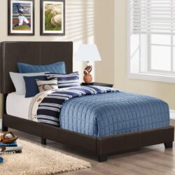 Twin Size Bed, Upholstered, Transitional - Brown