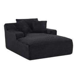 Cloudline - Oversized Chaise Lounge Chair In Soft Corduroy, Modern Comfy Couch With Full Foam Cushioning, Cozy Sleeper Sofabed For Living Room - Black