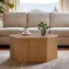 Hexagon Coffee Table With Fluted Design - Natural - Image 2