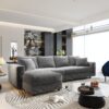 Plush Corduroy 4 Seat Sofa, Modern Comfy Upholstered Sofa Cloud Couch, Deep Seat Couches With Soft Pillows And 2 Ottomans, Convertible Sofa Lounge Chair, For Living Room, Apartment, Office - Gray - Image 7
