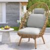 Ellis - Outdoor Wicker High Back Lounge Chair, Teak Finished Leg - Light Brown / Beige - Image 13