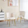Modern Dining Chair (Set of 2) With Velvet Backrest And Golden Iron Legs For Dining Room - White - Image 3