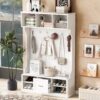 Hall Tree With 6 Hooks, Coat Hanger, Entryway Bench, 3 In 1 Design, A Spacious Drawer For Entrance, Living Room - White - Image 4