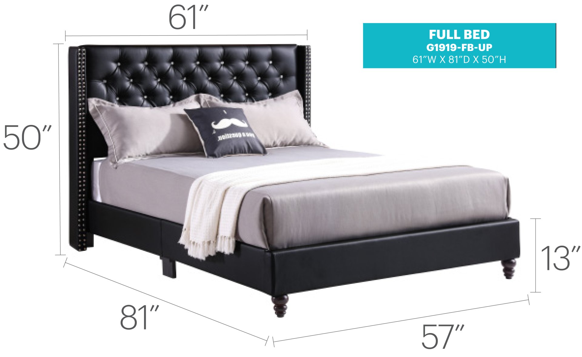 Full Upholstered Bed - Black - Image 4