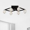6 Light Crystal Ceiling Light For Dining Room, Modern Ceiling Lamp With Light Fixture For Farmhouse Entryway Living Room (6*G9 Bulbs Included) - Matte Black - Image 2