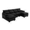 Modern U-Shaped Sectional Sofa With Waist Pillows, 6 Seat Upholstered Symmetrical Sofa Furniture, Sleeper Sofa Couch With Chaise Lounge - Black - Image 2