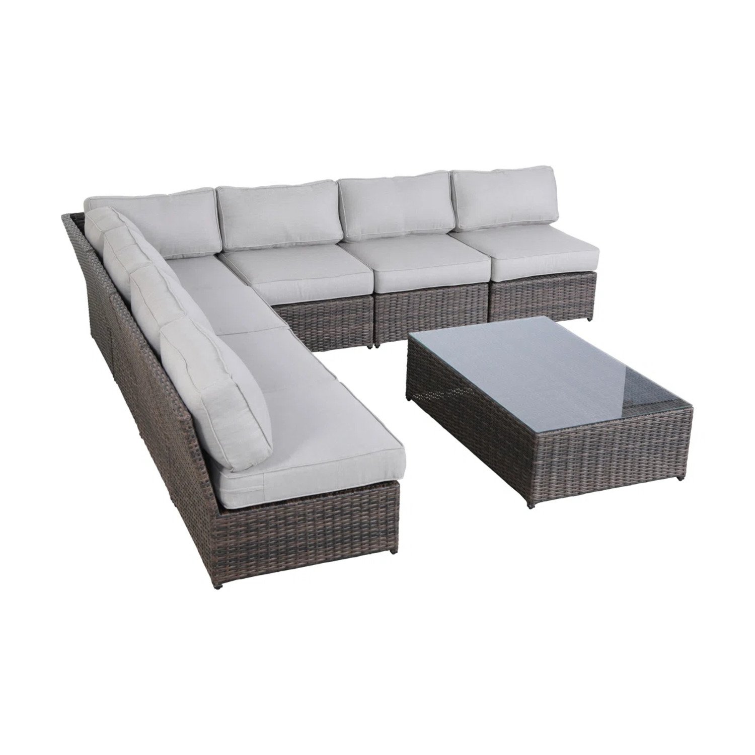 Outdoor Living Extra Wide Seating Set With Cushions And Glass Table - Brown - Image 7