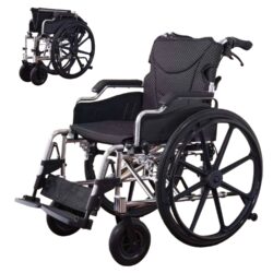 Lightweight Foldable Transport Wheelchair With Double X Force Support And Anti Backflip Device 18" Seat 300Lbs Capacity - Black / Silver