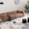 Tofu Block Sofa Modern Design Fabric Three Seat - Brown - Image 6