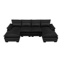 Modern U-Shaped Sectional Sofa With Waist Pillows, 6 Seat Upholstered Symmetrical Sofa Furniture, Sleeper Sofa Couch With Chaise Lounge - Black