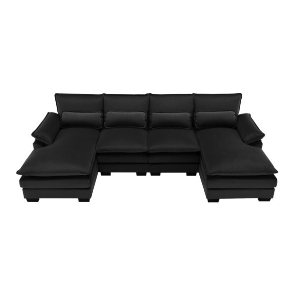 Modern U-Shaped Sectional Sofa With Waist Pillows, 6 Seat Upholstered Symmetrical Sofa Furniture, Sleeper Sofa Couch With Chaise Lounge - Black