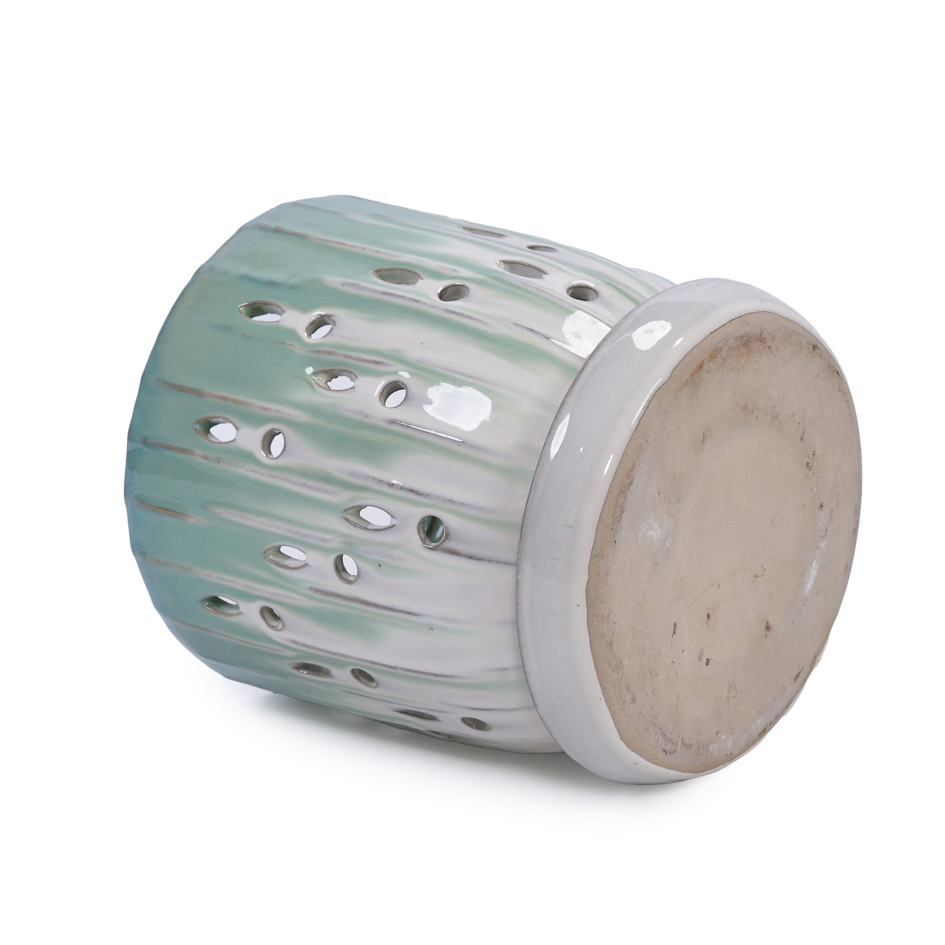 Ceramic Flowerpot With Drainage Hole, 8" Planter For Patio, Garden, Windowsill (Set of 2) - White / Green - Image 10